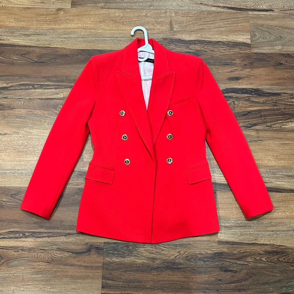 Zara Vibrant Red Double-Breasted Jacket